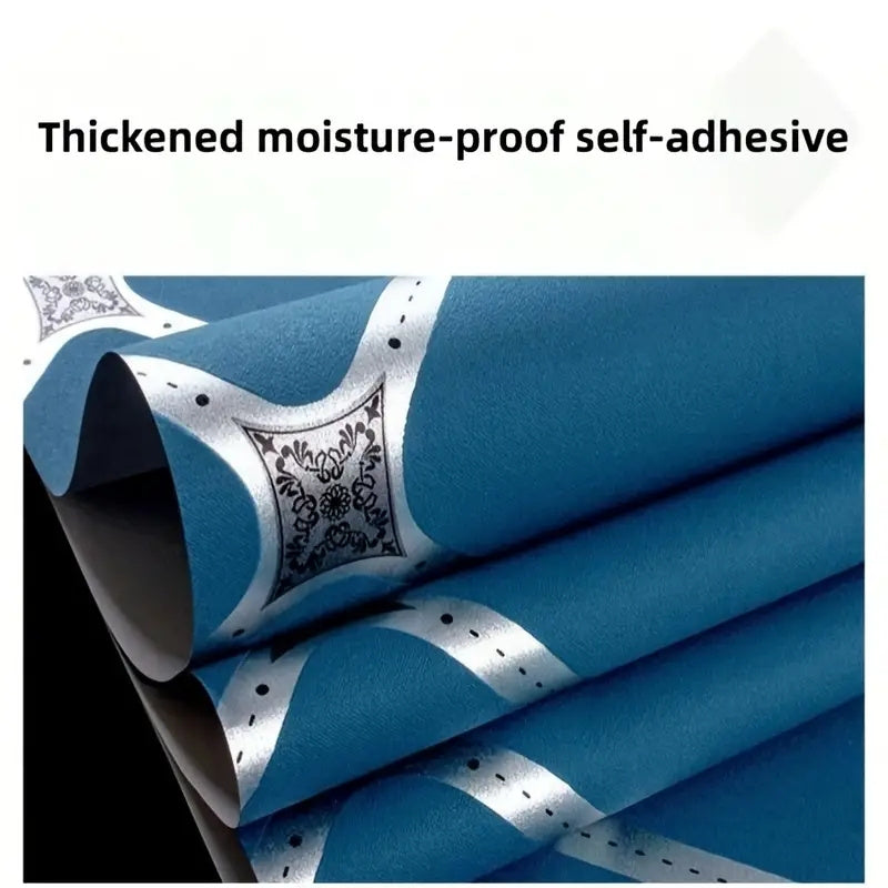 Waterproof Removable Vinyl Wallpaper Blue Geometric Self-Adhesive for Living Room Bedroom Furniture
