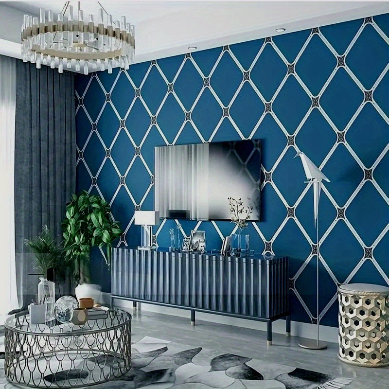 Waterproof Removable Vinyl Wallpaper Blue Geometric Self-Adhesive for Living Room Bedroom Furniture