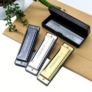 10-Hole Chromatic Harmonica for Beginners with Case Black Gold Silver