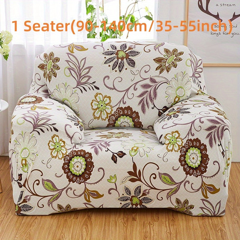 Stretchable Sofa Cover Set with Elastic Loops Wavy Pattern Polyester Spandex Removable Cushion