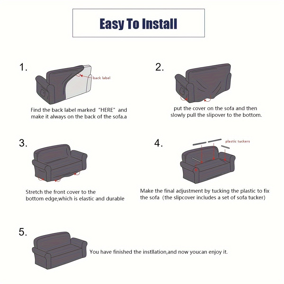 Stretchable Sofa Cover Set with Elastic Loops Wavy Pattern Polyester Spandex Removable Cushion