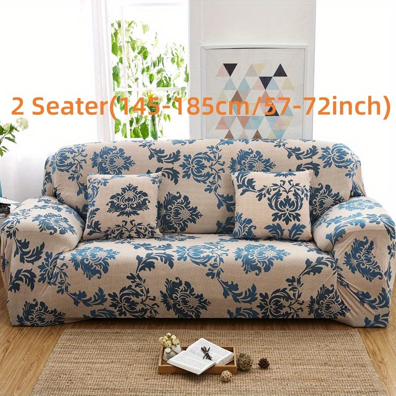 Stretchable Sofa Cover Set with Elastic Loops Wavy Pattern Polyester Spandex Removable Cushion