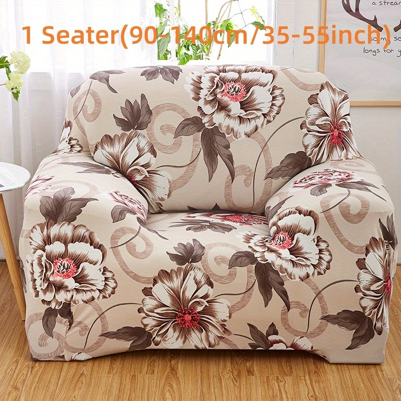 Stretchable Sofa Cover Set with Elastic Loops Wavy Pattern Polyester Spandex Removable Cushion