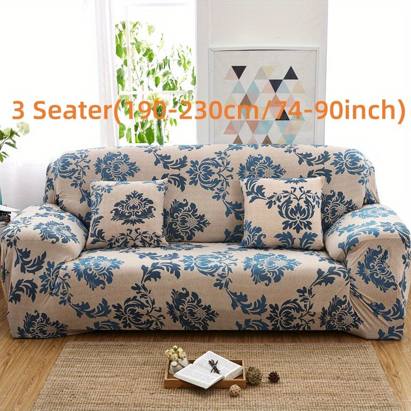 Stretchable Sofa Cover Set with Elastic Loops Wavy Pattern Polyester Spandex Removable Cushion
