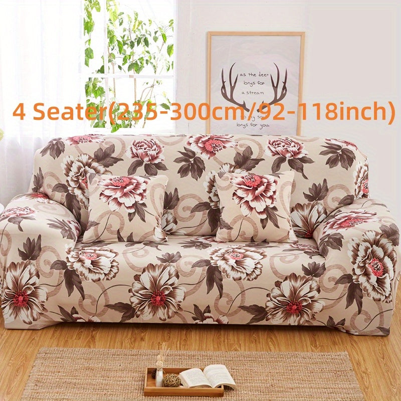 Stretchable Sofa Cover Set with Elastic Loops Wavy Pattern Polyester Spandex Removable Cushion