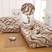 Stretchable Sofa Cover Set with Elastic Loops Wavy Pattern Polyester Spandex Removable Cushion
