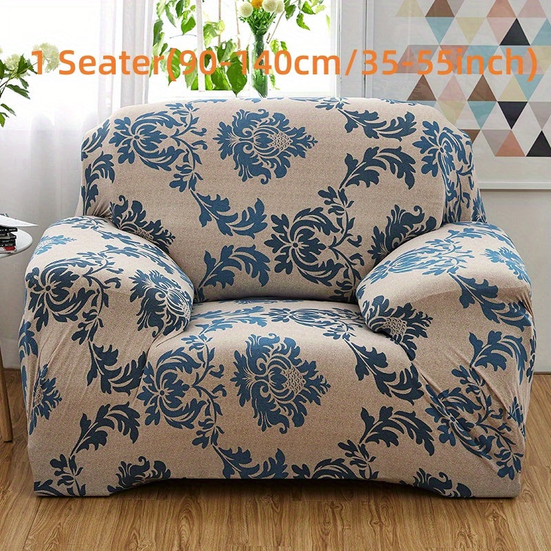 Stretchable Sofa Cover Set with Elastic Loops Wavy Pattern Polyester Spandex Removable Cushion