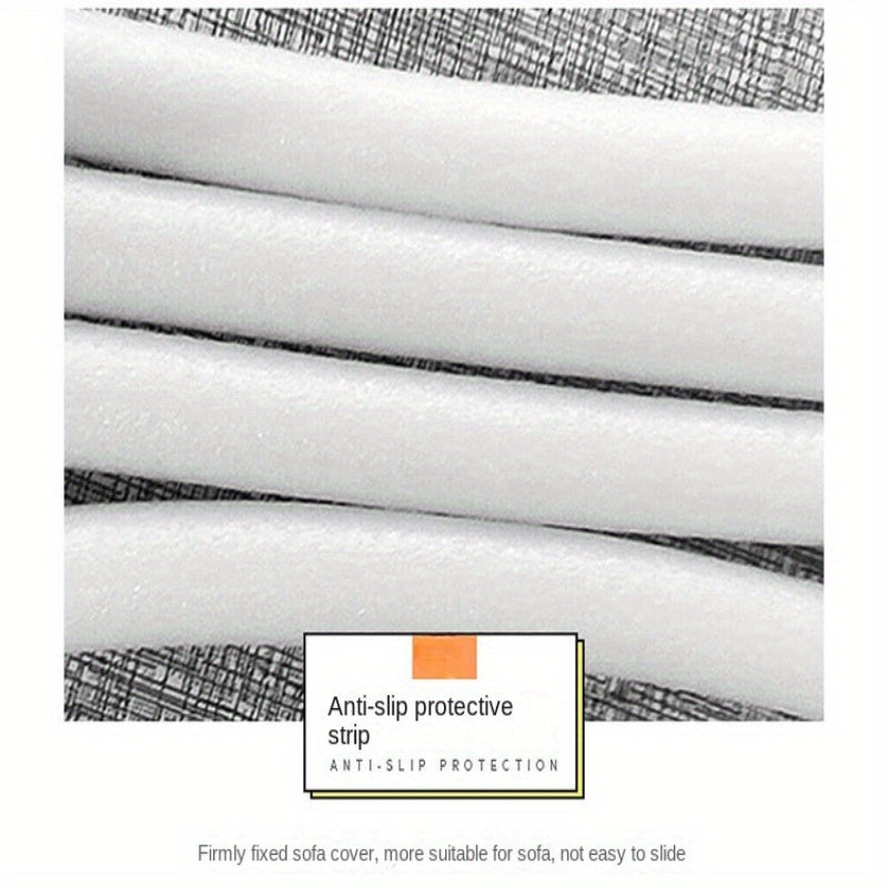 Stretchable Sofa Cover Set with Elastic Loops Wavy Pattern Polyester Spandex Removable Cushion