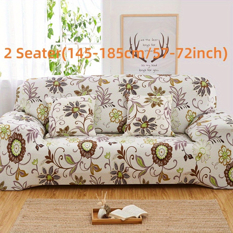 Stretchable Sofa Cover Set with Elastic Loops Wavy Pattern Polyester Spandex Removable Cushion