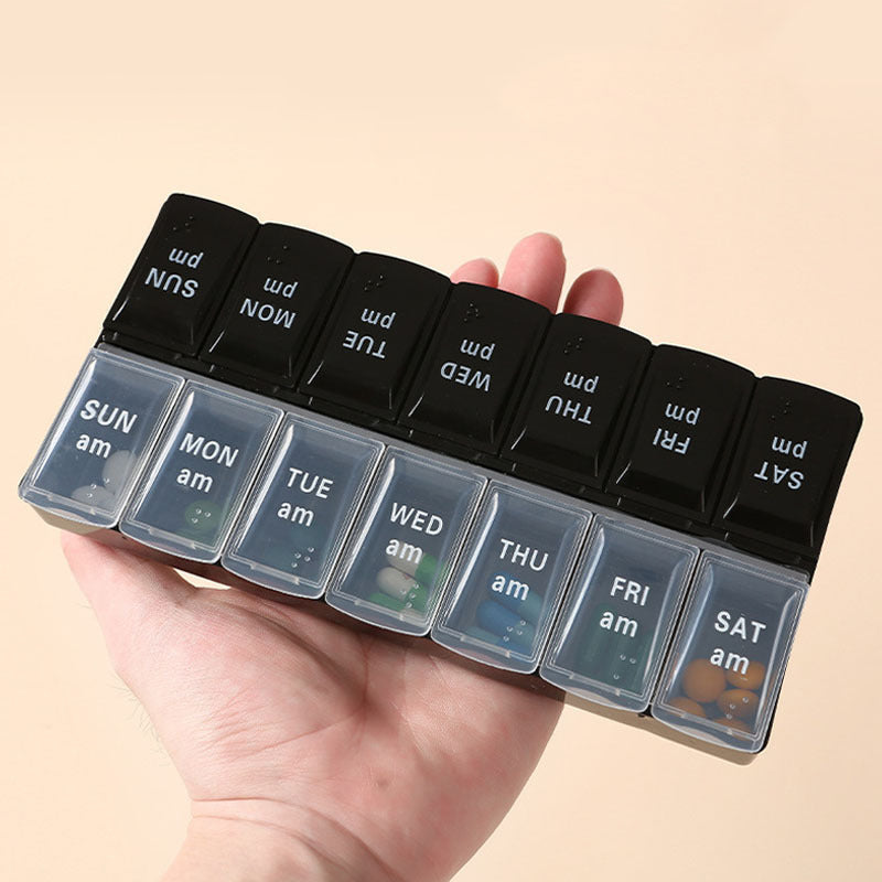 Women's Plastic 14-Grid Weekly Medicine Box with Braille Storage