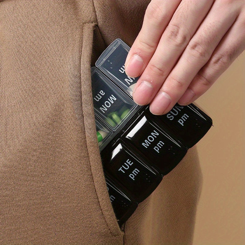 Women's Plastic 14-Grid Weekly Medicine Box with Braille Storage