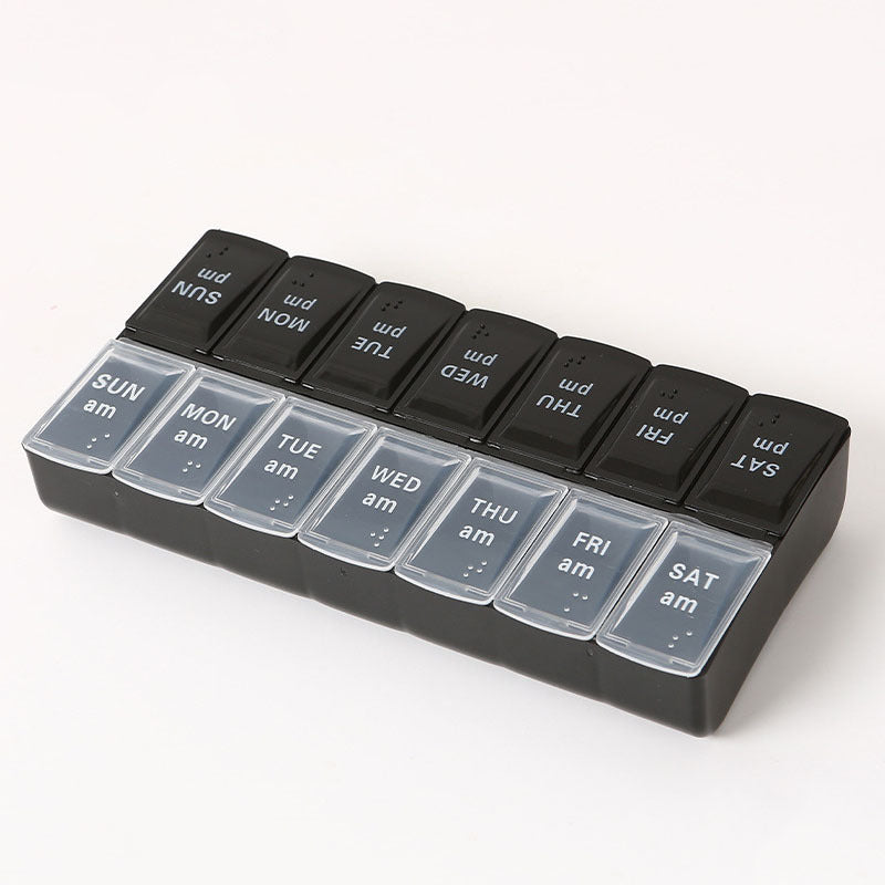 Women's Plastic 14-Grid Weekly Medicine Box with Braille Storage