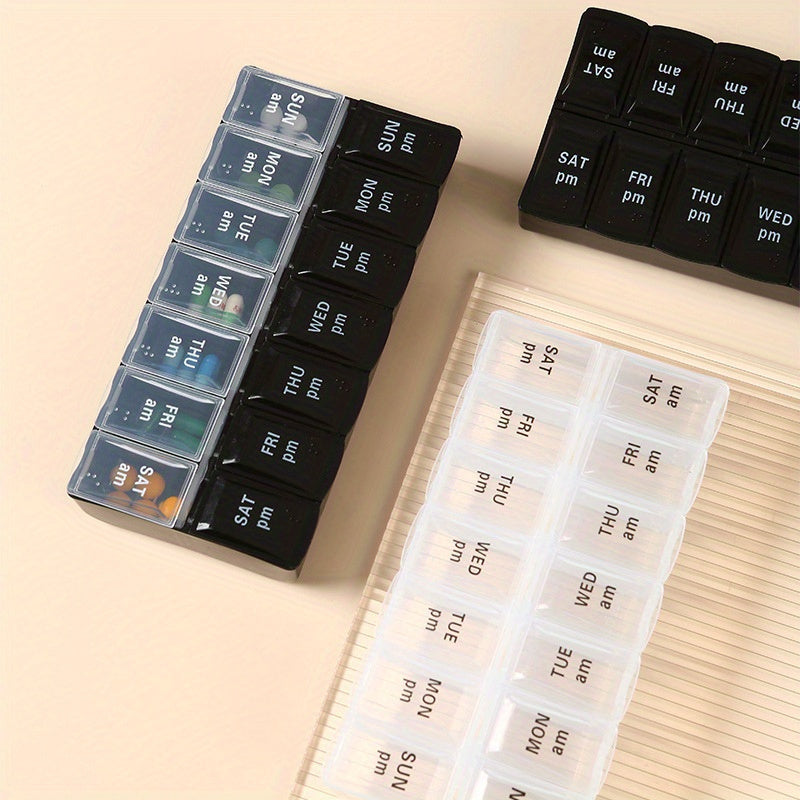 Women's Plastic 14-Grid Weekly Medicine Box with Braille Storage
