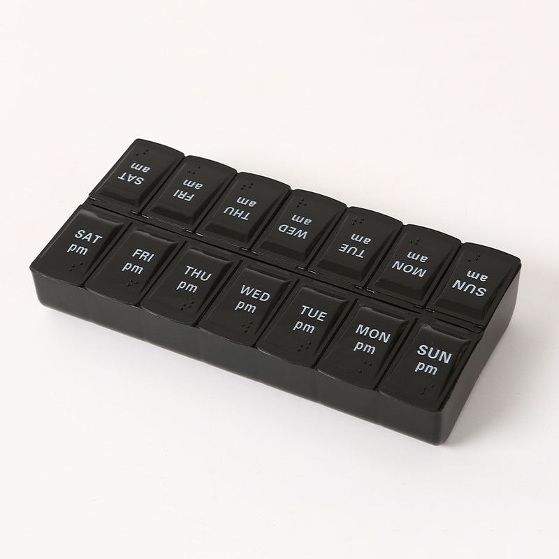 Women's Plastic 14-Grid Weekly Medicine Box with Braille Storage