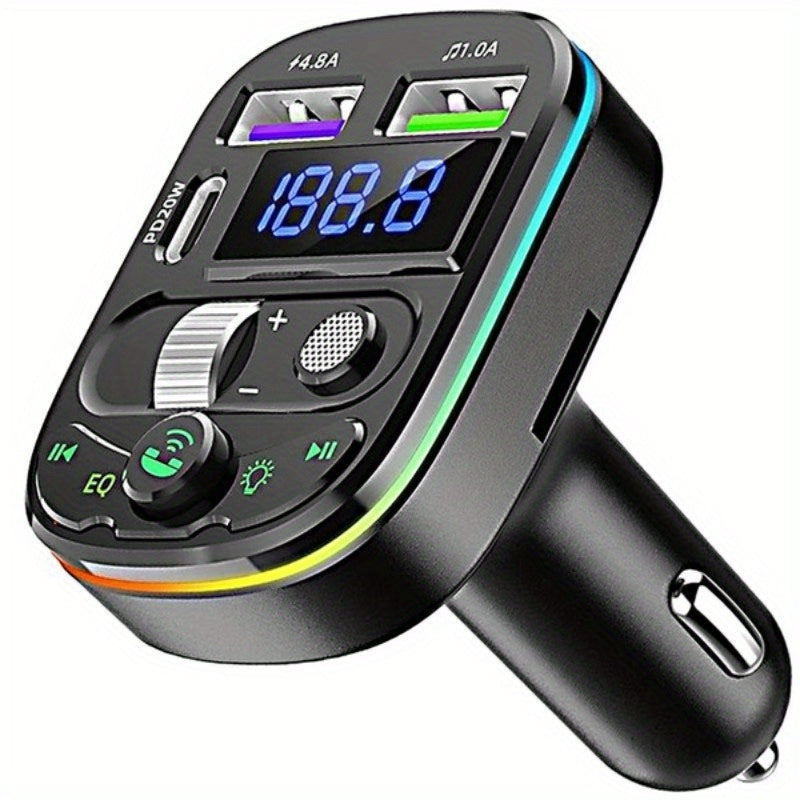Car Charger with Wireless Transmitter USB Type-C Fast Charging for Mobile Phones