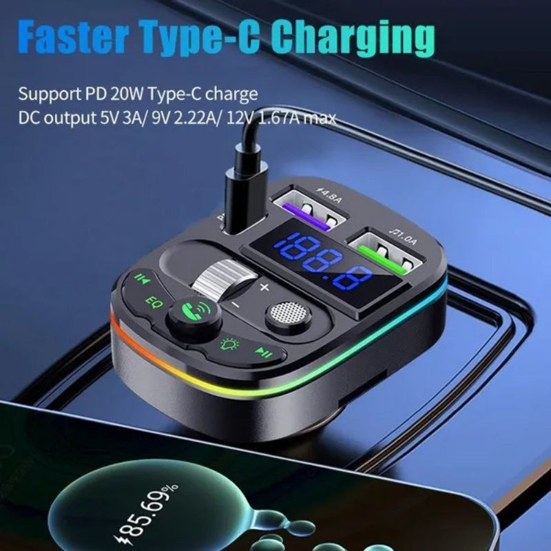 Qurilma uchun simsiz uzatgich bilan avtomobil zaryadkasi USB Type-C tez zaryadlash uchun mobil telefonlar