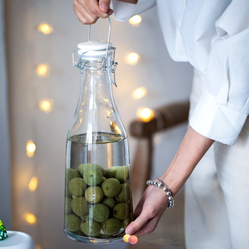 Glass Dispenser Large Capacity for Beverages Milk Juice with Wide Mouth and Handle