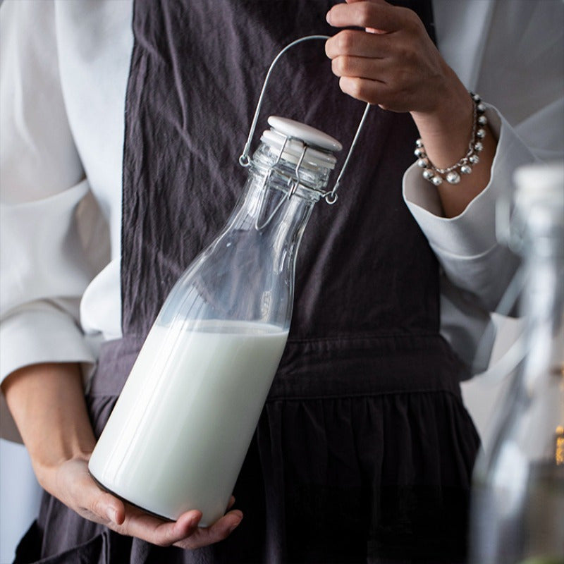 Glass Dispenser Large Capacity for Beverages Milk Juice with Wide Mouth and Handle