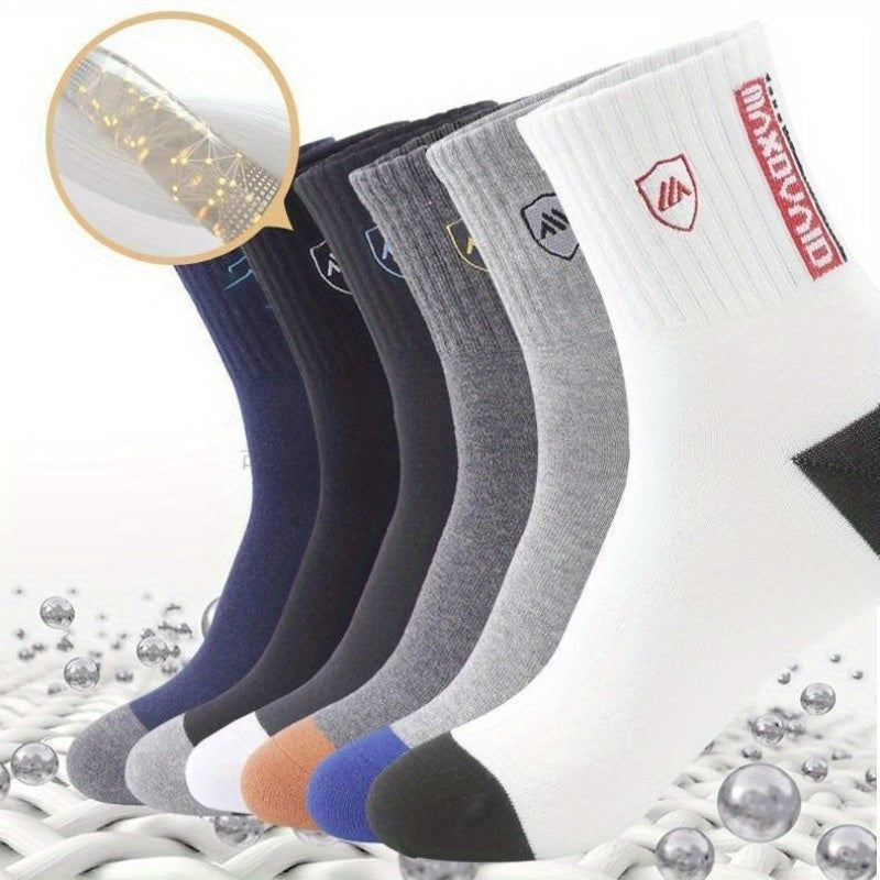 Men's Color Block Crew Socks 5 Pairs Breathable Comfortable All Seasons