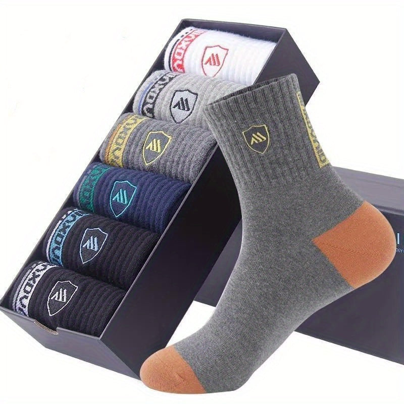 Men's Color Block Crew Socks 5 Pairs Breathable Comfortable All Seasons