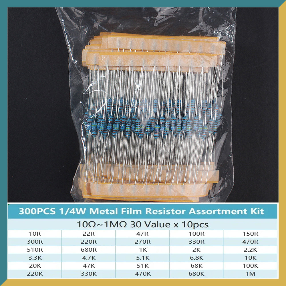 Electronics DIY Resistor Kit 300/600pcs Metal Film 1% Tolerance 10 Ohm to 1M
