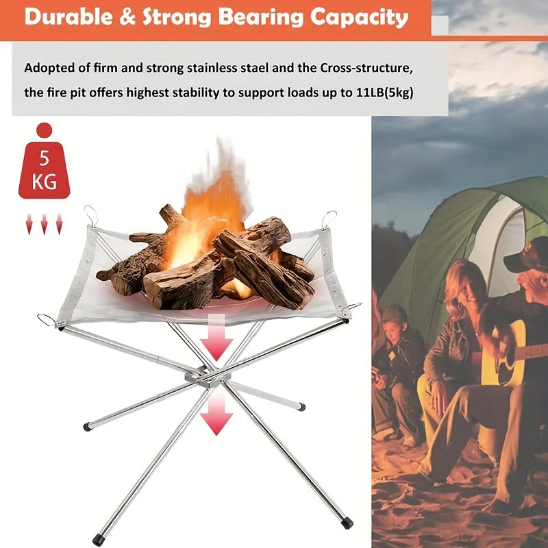 Portable Folding Metal Fire Pit Stainless Steel Mesh Bonfire Rack for Camping