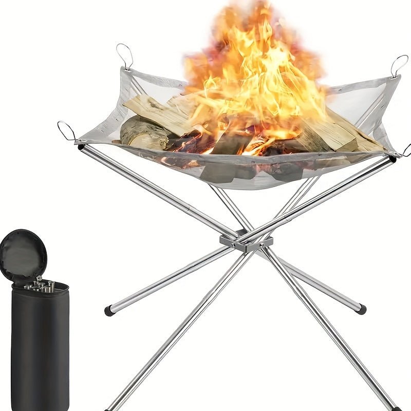 Portable Folding Metal Fire Pit Stainless Steel Mesh Bonfire Rack for Camping