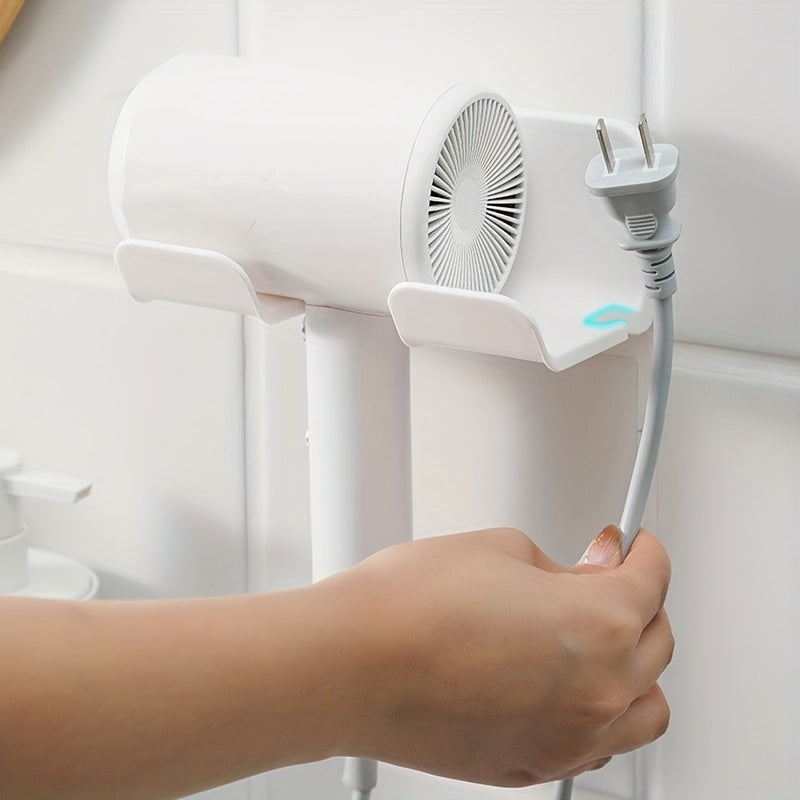 Wall-Mounted Plastic Hair Dryer Holder Punch-Free Bathroom Storage Rack
