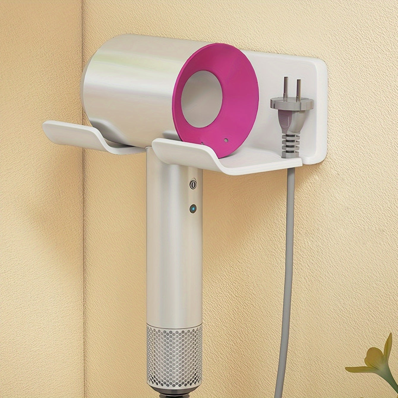 Wall-Mounted Hair Dryer Holder Bathroom Organizer Durable Plastic Storage Rack