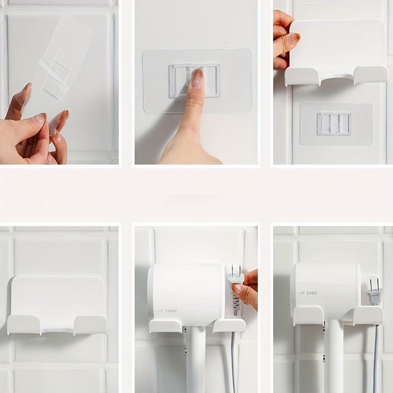 Wall-Mounted Plastic Hair Dryer Holder Punch-Free Bathroom Storage Rack