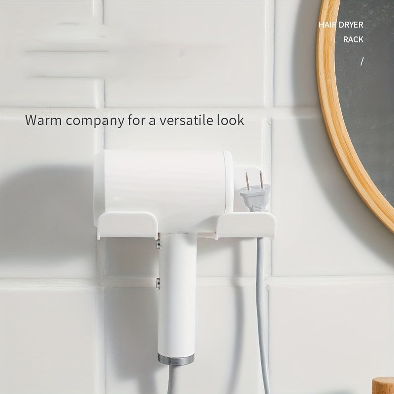 Wall-Mounted Plastic Hair Dryer Holder Punch-Free Bathroom Storage Rack