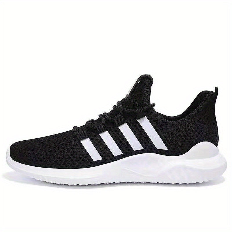 Men's Breathable Striped Mesh Running Shoes Non-Slip Lace-Up Sneakers for Outdoor Activities