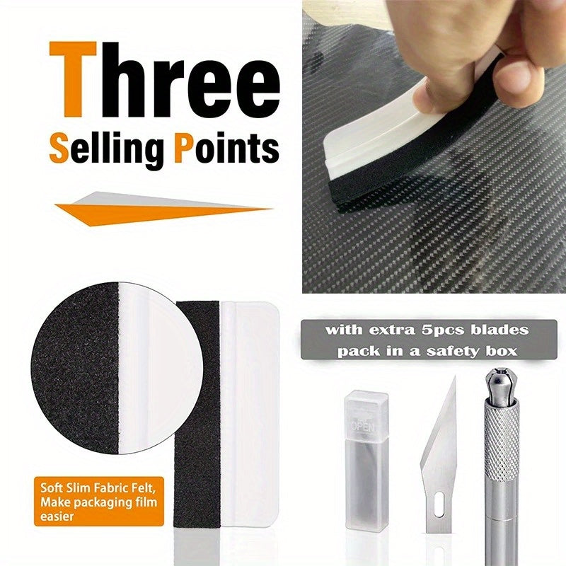 Avtomobil vinil qoplamasi uchun asboblar to'plami, qirqish uchun scraper, squeegee va pichoq bilan