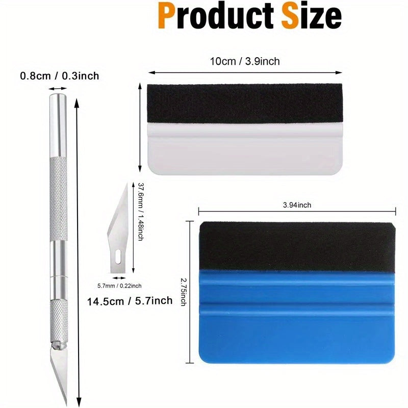 Avtomobil vinil qoplamasi uchun asboblar to'plami, qirqish uchun scraper, squeegee va pichoq bilan