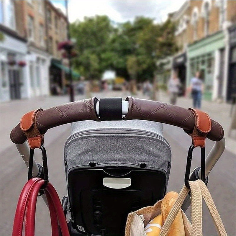 Juego de ganchos para cochecito para bolsas de pañales, compras de comestibles, correas de cochecito de imitación cuero