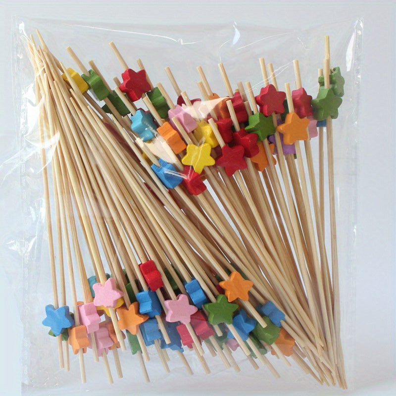 100 Artistic Bamboo Fruit Picks with Love and Plum Blossom Designs Disposable Wooden Cocktail Decorations
