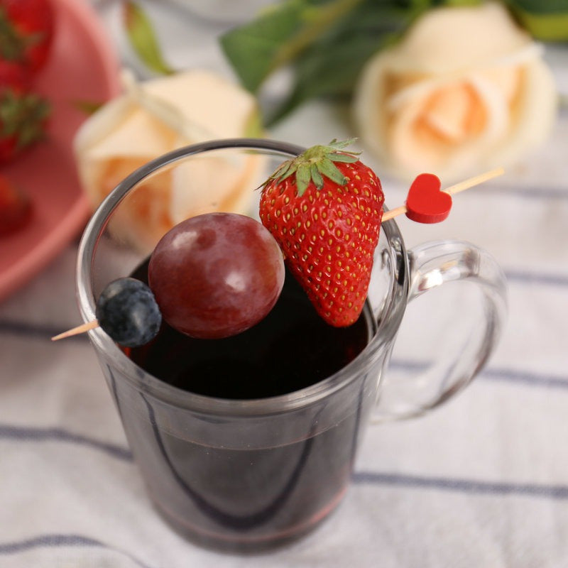 100 Artistic Bamboo Fruit Picks with Love and Plum Blossom Designs Disposable Wooden Cocktail Decorations