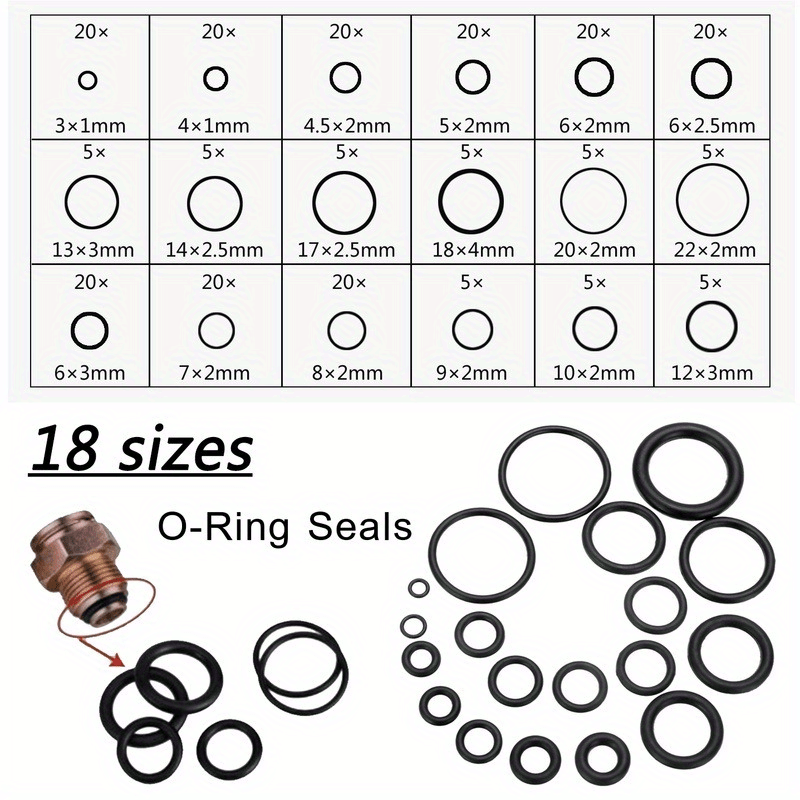 225 Pieces Rubber O-Rings Set 18 Sizes Oil-Resistant Sealing Gaskets