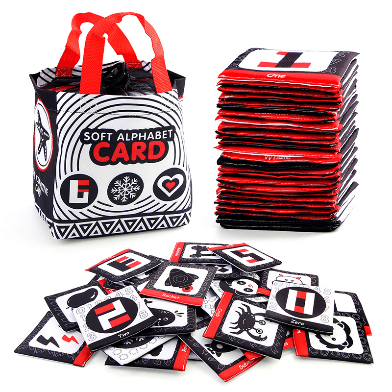 Set of 26 Educational Cloth Books for Kids Animal Letters and Numbers with Washable Storage Bag