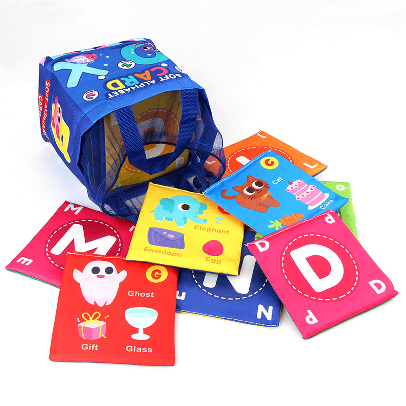 Set of 26 Educational Cloth Books for Kids Animal Letters and Numbers with Washable Storage Bag