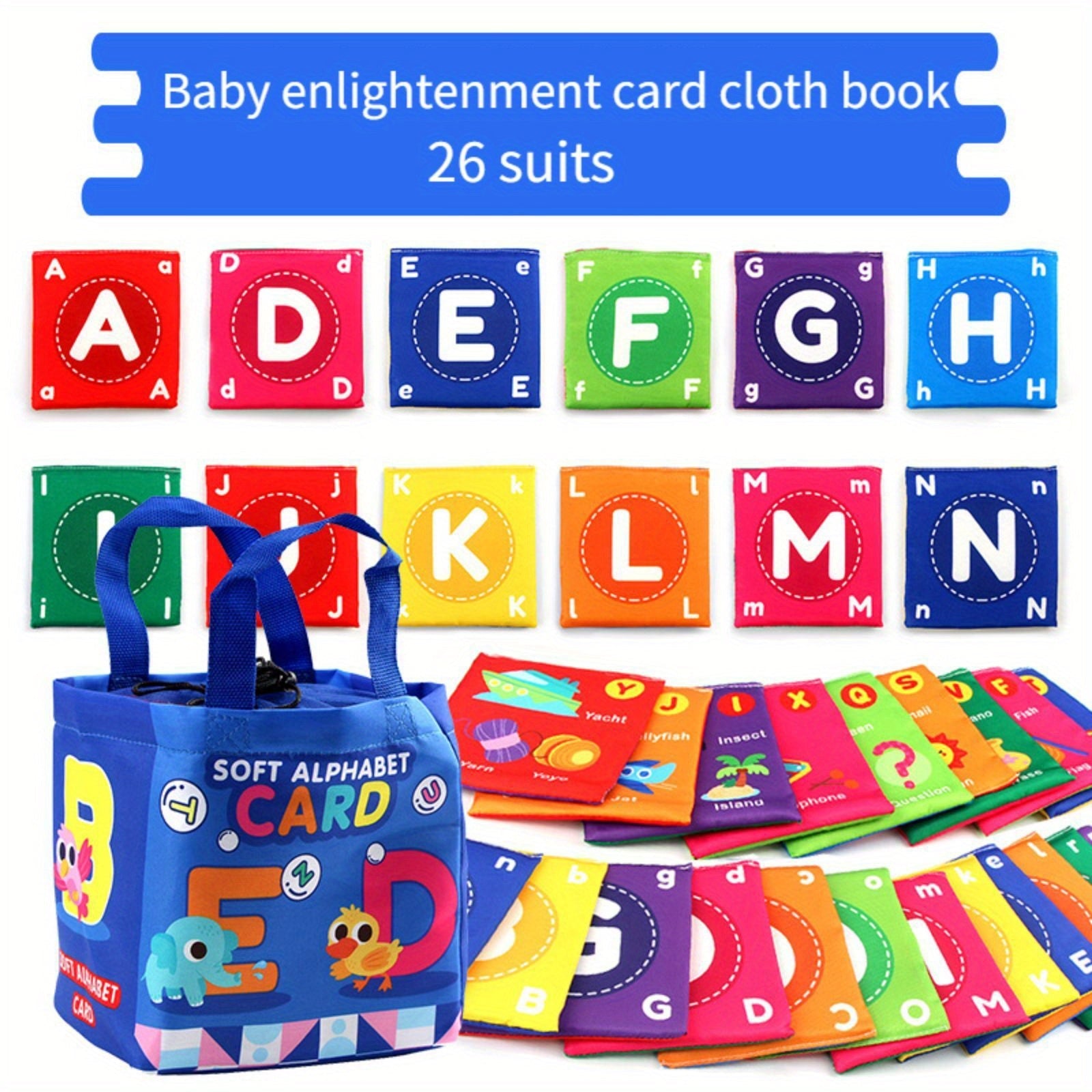 Set of 26 Educational Cloth Books for Kids Animal Letters and Numbers with Washable Storage Bag