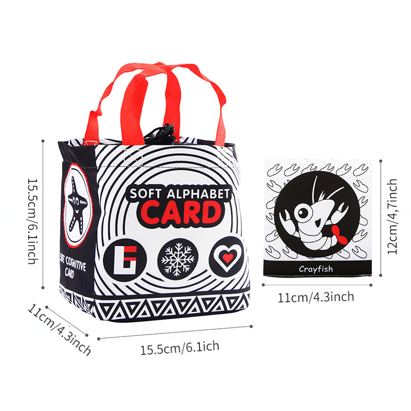 Set of 26 Educational Cloth Books for Kids Animal Letters and Numbers with Washable Storage Bag