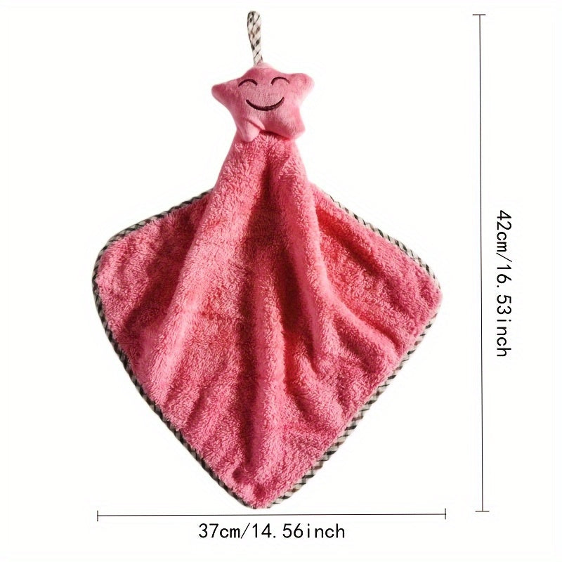 2pcs Coral Fleece Star Decor Fingertip Towels Kitchen Bathroom Drying Hand Towels