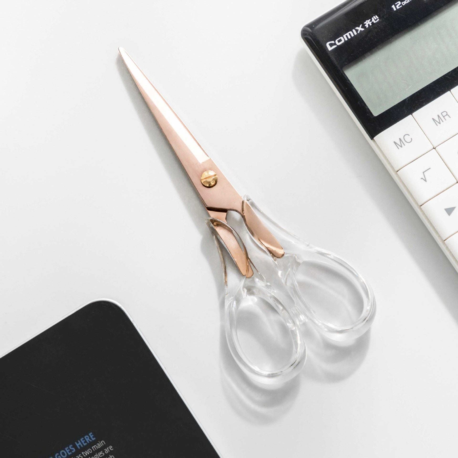 Transparent Acrylic Scissors with Stainless Steel Blades for Office and Precise Cutting