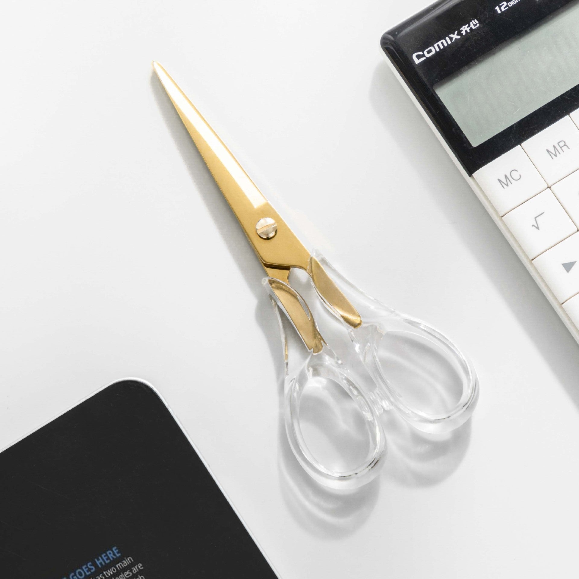 Transparent Acrylic Scissors with Stainless Steel Blades for Office and Precise Cutting