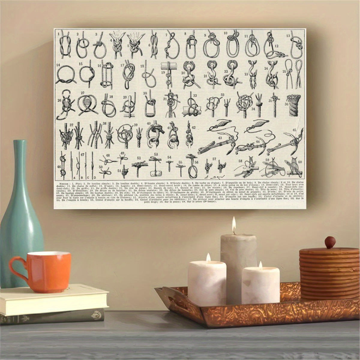 Unframed Canvas Wall Art Featuring Vintage Nautical Print with Sailor Knots for Bedroom Living Room Decor