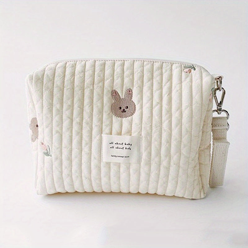 Cartoon Embroidered Diaper Bag with Zipper, Portable Nappy Caddy Organizer