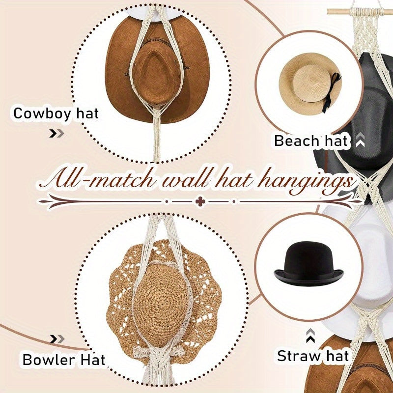 Boho Wall Hangers for Hats Cowboy Hat Rack Hat Organizer Wooden Decor