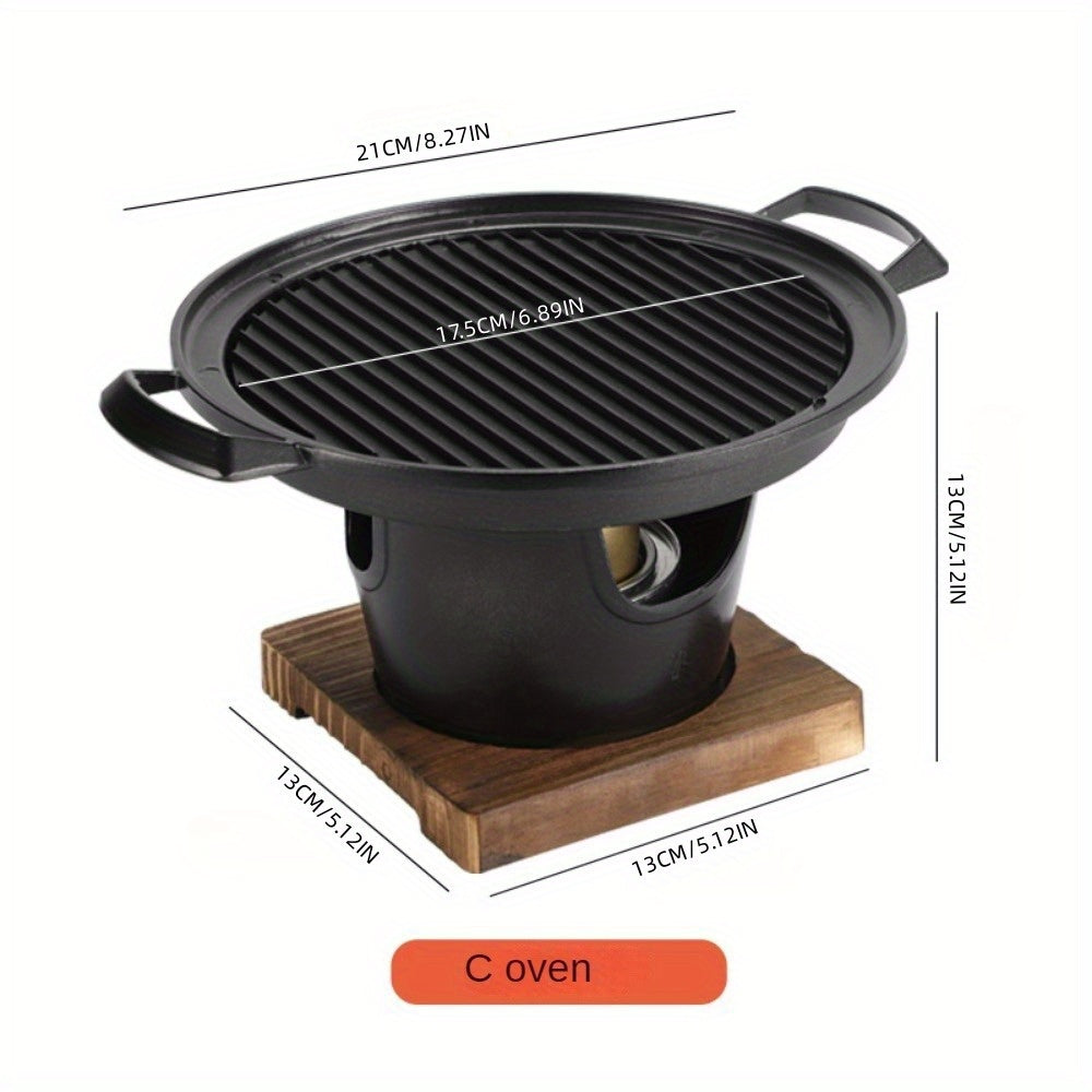 Bir kishi uchun Yapon uslubidagi barbekyu pechasi, uy ichidagi alkogol pechi va karbon plitasiga ega tashqi mini barbekyu pechasi bilan.