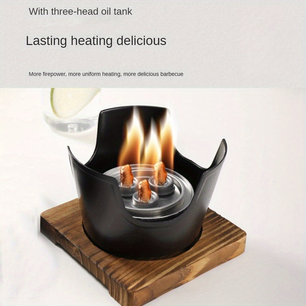 Bir kishi uchun Yapon uslubidagi barbekyu pechasi, uy ichidagi alkogol pechi va karbon plitasiga ega tashqi mini barbekyu pechasi bilan.